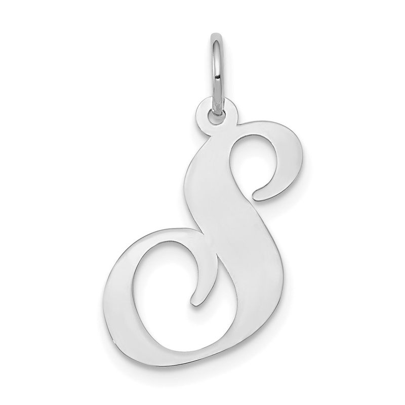 14k White Gold, Ella Collection, Lg Fancy Script Initial S Pendant